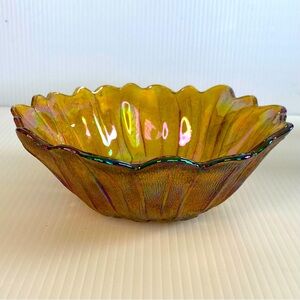 Vintage Indiana Iridescent Carnival Glass Sunflower Marigold Amber 7" Bowl